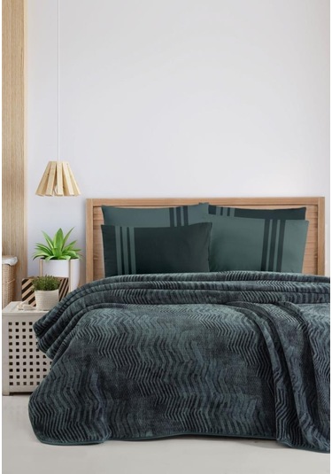 İspanyol Battaniyeli Krep Nevresim Takımı Yeşil