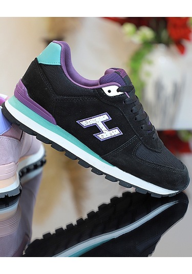 1743-peru Hakiki Deri Anatomik Eva Tabanlı Unisex Sneaker Siyah Mor Çok Renkli