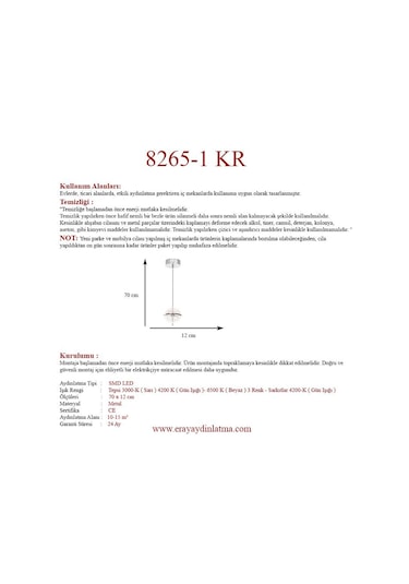 Eray Aydınlatma 8265-1 Krom Led Avize Krom