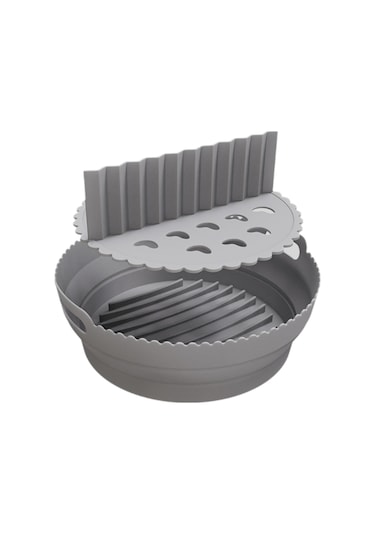 Homyl Katlanabilir Silikon Hava Fritöz Astarı Yedek Yuvarlak Bölücülü Gri