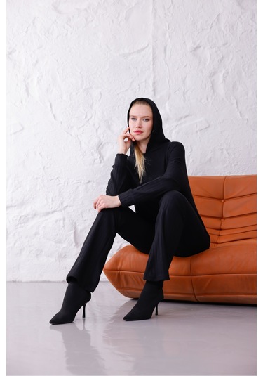 Kadın Oversize Kapüşonlu Takım Siyah