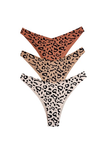 Basic Desenli Lazer Kesim Kadın Brezilya Külot 3'lü Paket-2 Çok Renkli 3