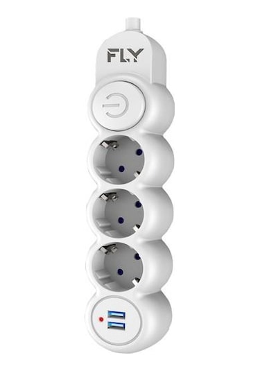 Fly Akım Korumalı Priz 3'lü, 2 Metre, 2 Usb 2.1a 2 M