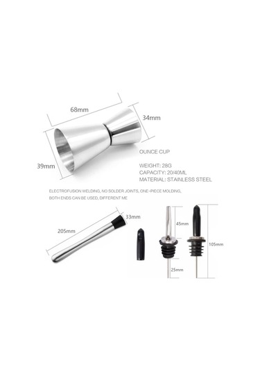 Fastbuy Profesyonel 7 Parça Bar Ekipmanı - Paslanmaz Çelik Shaker, Ölçek, Buz Kırıcı 750ml