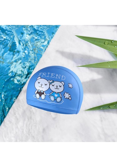 Pazly--yüzmek Çocuklar Banyo Yüzme Şapka Kız Erkek Hayvan Baskı Mavi Ayı Mavi
