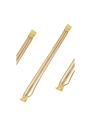 Sıralı Toplu Altın Kaplama 925 Ayar Gümüş Bayan Hasır Üçlü Set 201024776 Gold