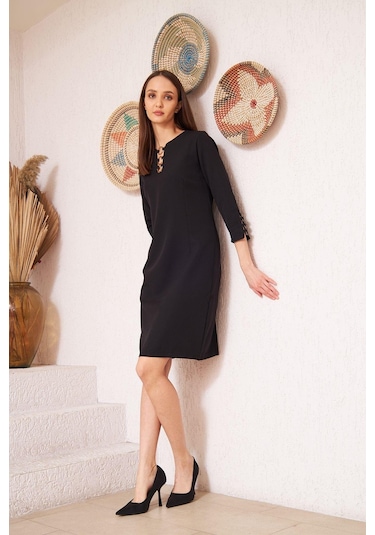 Darlin Moda Siyah Metal Aksesuar Detaylı Abiye Elbise Dm1014