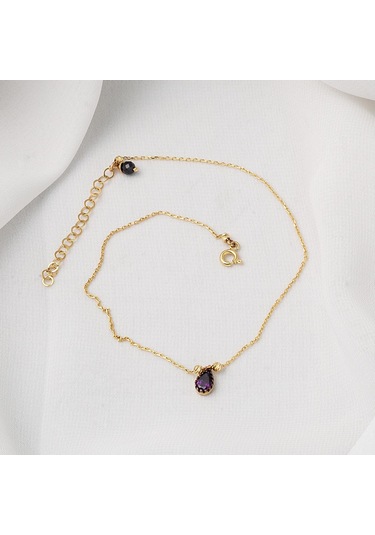 Mor Damlataşlı 14 Ayar Altın Halhal 14NMHL01