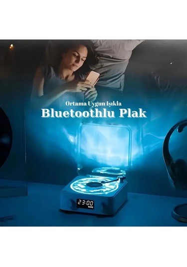 Just Cheap Store Waves Nostalji Plak Görünümlü Bluetooth Hoparlör 3d Ses Dalgası Retro Müzik Plak Mavi