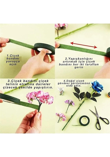 Yapışkanlı Çiçek Bandı - Açık Yeşil - 1cmx35 Metre - Çiçek Teli S