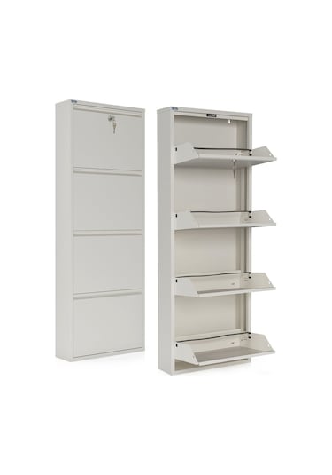 Ceha Kilitli 4'lü Metal Ayakkabılık Beyaz - K.AYK-4 /AB9010/KL