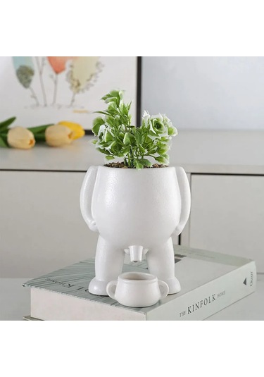 Symbee Kahve Renkli Seramik Bitki Kabı, 19x12x12 Cm, Su Dağıtım Özelliği İle Ev Ve Bahçe Bitkileri İçin Eğlenceli Saksı