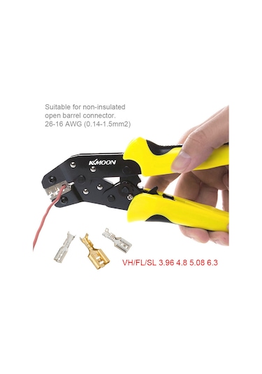 Geeksen Endüstriyel Ratchetlı İletken Pres Aleti, 0.14-1.5mm² Aralığında, Ergonomik Tasarım, Yüksek Karbon Çelik, Kolay Kullanım, Kesin Presleme Sarı