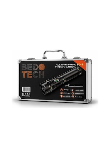 Bedotech Bd-3 60w Tg Led Alüminyum Alaşımlı Zoomlu Type-c Renkli Pil Göstergeli Şarjlı El Feneri Açık Lacivert