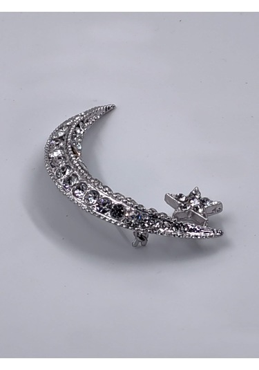 Taşlı Hilal Ve Yıldız Model Broş Gümüş