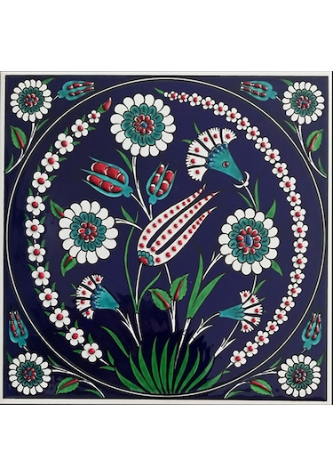 Armada Çini 20x20 Cm ED 338 Kobalt Lale Desenli Eldekoru Çini kar