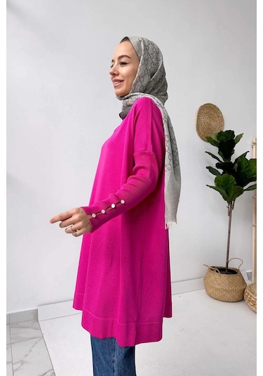 Kol Detay Merserize Tunik - Fuşya
