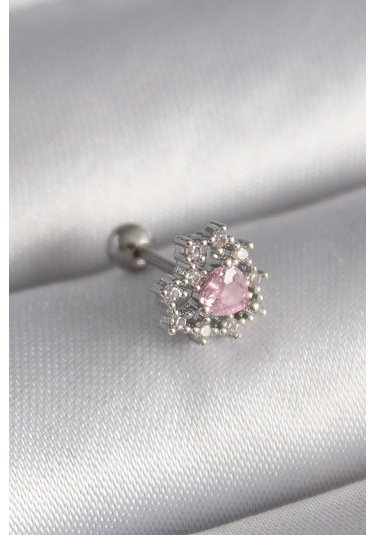 Pr1231 - 316l Çelik Gümüş Renk Zirkon Taşlı Kalp Tragus Piercing Diğer
