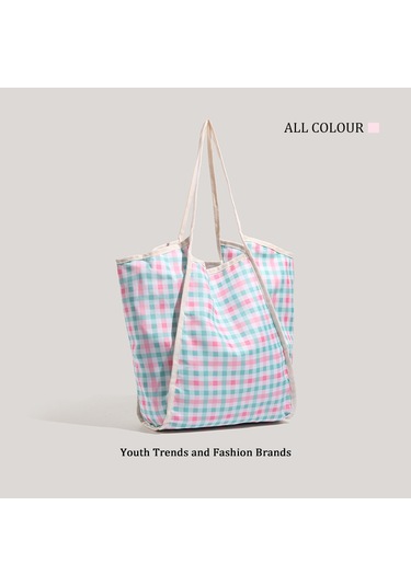 Charhp&kejnt Dopamin Kareli Omuz Çantası Tarzı Küçük Taze Büyük Kapasiteli Çanta Pembe - Yeşil