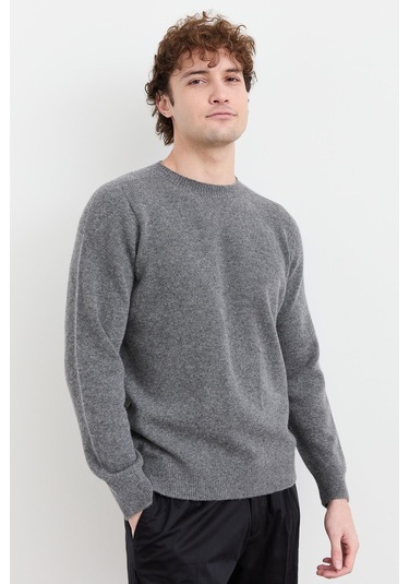 Erkek Sıfır Yaka Basic Yün Kazak Füme Füme
