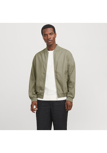 Jack&jones Blaleister Linen Blend Bomber Erkek Haki Klasik Yaka Ceket Haki-1