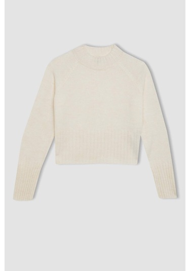 DeFacto Kız Çocuk Standart Fit Bisiklet Yaka Triko Kazak C9553A824AUER233 Ekru