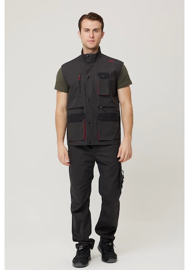 Galium İş Ve Outdoor Yelek Antrasit-siyah-kırmızı