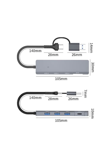 Sones Ads-309d Usb / Type-c'den 3 X Usb 3.0 + Type-c Veri Portu Genişletme Hub Adaptörü