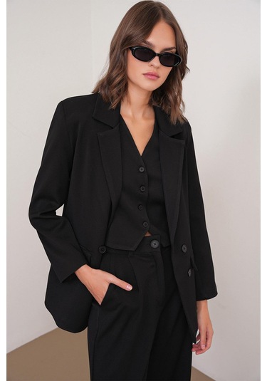4745 Kadın Oversize Blazer Ceket Siyah Siyah