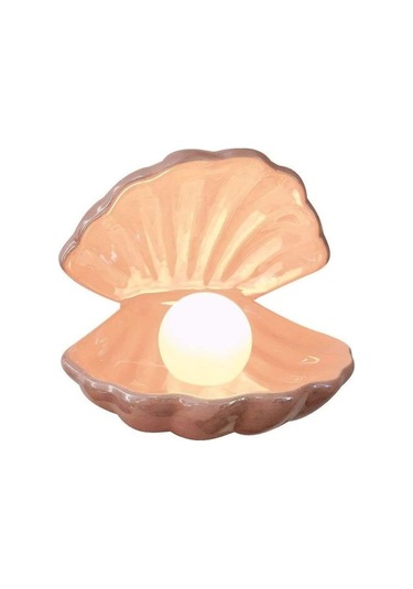 Yeiuyi7 Yaratıcı Kabuk Seramik Gece Lambası Yatak Odası Başucu İnci Gece Lambası Pembe