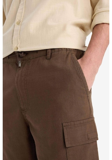 DeFacto %100 Pamuk Regular Kargo Cepli Keten Görünümlü Bermuda Şort E7799AX25SPBN574