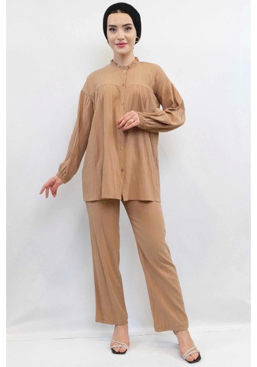 Moda Çizgili Robalı İkili Takım Vizon