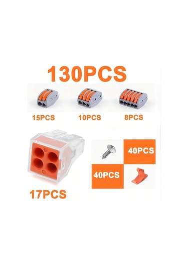 Moveevo 130 Adet Pct Levye Kablolu Bağlayıcı Seti - Zıttı Ve Esnek Kablolar İçin Hızlı Bağlantı Kutusu