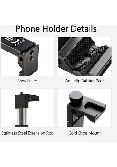 Sandwich Alüminyum Telefon Tutucu Soğuk Ayaklı + 1/4 Vida Delikli, 6.5-9.5cm Genişlik, Cnc İşlenmiş, Dayanıklı, Kırmızılamayan