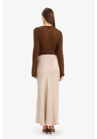 DeFacto A Kesim Normal Bel Saten Midi Etek B1867AX25SPBG757 Bej