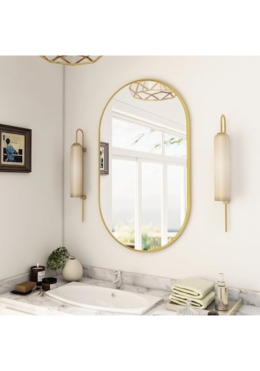 Dekoratif Ayna, Duvar Aynası, Konsol Aynası, Mdf, Elips Ayna, Çerçeveli Ayna 80x40 Cm 80 X 40 Gold