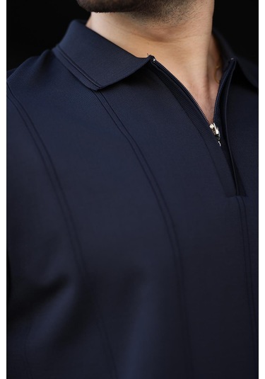 Lacivert Polo Yaka Fermuarlı Erkek Kazak E7427 Lacivert