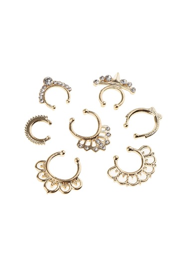 Suntek 21 Parça Kristal Sahte Septum Clicker Burun Altın Altın