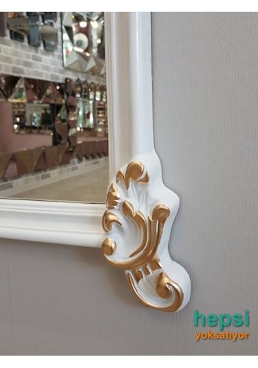 Vintage Madam Model Beyaz Altın Renk Varaklı Boy Aynası (442907834) Beyaz