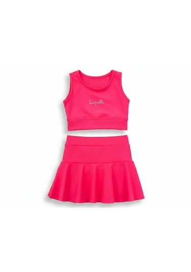 Nurbebe Şort Etekli Pembe Crop Kız Çocuk Sporcu Takım