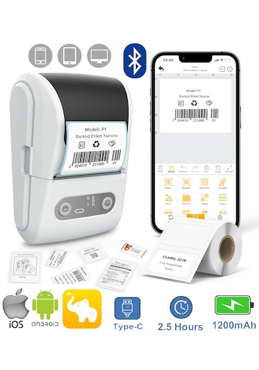 Mpia P1 Etiket Yazıcısı Termal Kablosuz Eleph-label App Android İos