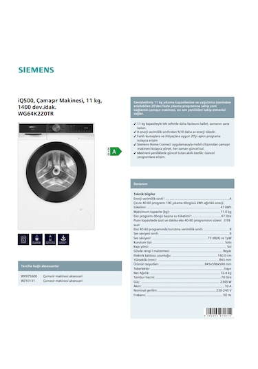 Siemens WG64K2Z0TR 1400 Devir 11 KG Çamaşır Makinesi