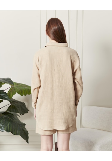 Soft Koton Kumaş Şort Gömlek Takım-3300-cappuccino Çok Renkli