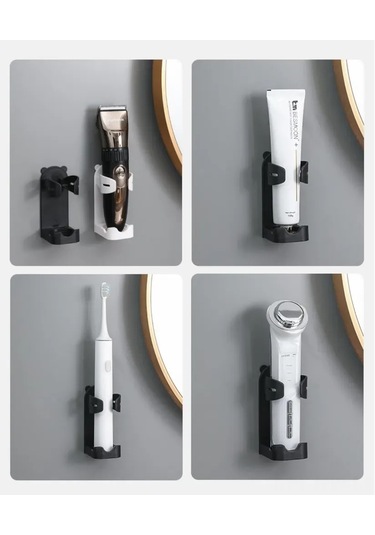 Tenfowee Banyo Fırçası Ve Tıraş Makinesi Tutucu, 1 Adet, Abs Plastik, Özlü Tasarım, Delme Yok Özlü Montaj, Su Birikmesi Önleyici, Beyaz Siyah