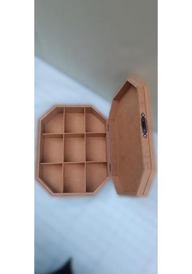 Hobi Dekoratif Takı Kutusu Çokgen Model Klipsli Bölmeli Ham Ahşap Mdf El Yapımı