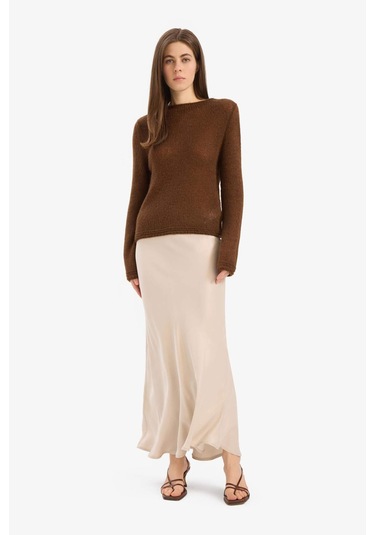 DeFacto A Kesim Normal Bel Saten Midi Etek B1867AX25SPBG757 Bej