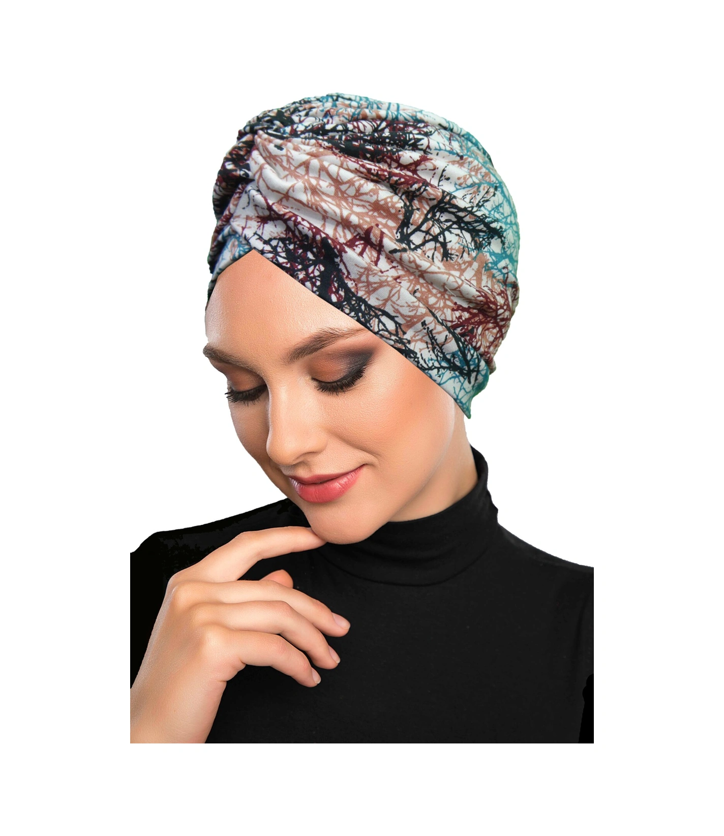 Batikli Model Desenli Çapraz Ve Bant Detaylı Astarlı Hazır Türban Tesettür Havuz Bonesi Karışık Renk