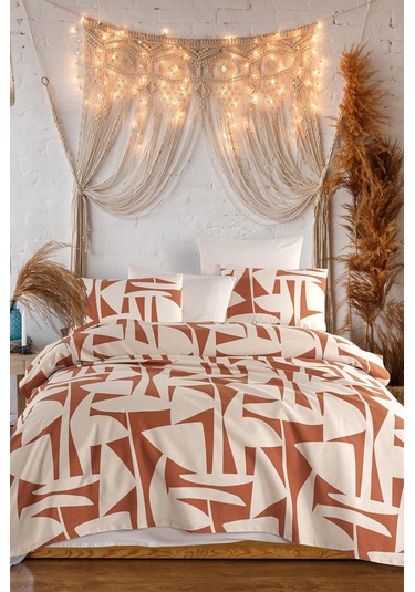 As Perde Cotton Life Çift Kişilik Pike Takımı Marvin Kiremit