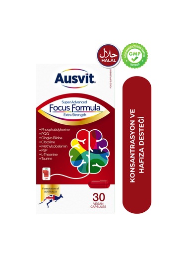 Ausvit Fosfotidilserin Ve L-teanin İçeren Kapsül Takviye Edici Gıda 30 Vegan Caps Focus Formula