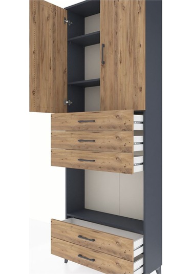 Arges Dolap 4 Raflı 5 Çekmeceli 2 Kapaklı 88x30x243 Antrasit-çam Antrasit